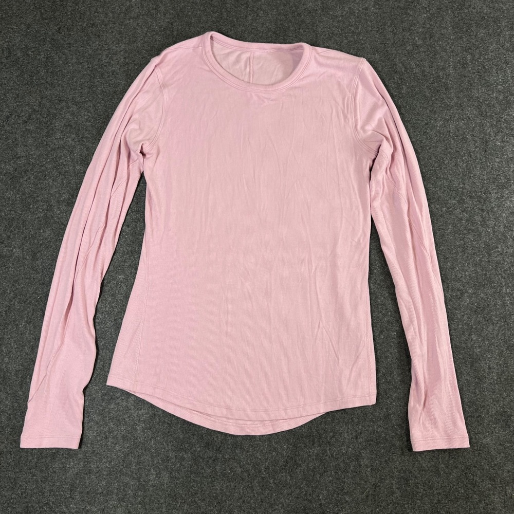 Lululemon Ebb to Street Long Sleeve Ribbed Shirt Pink Crew Neck Top Activewear